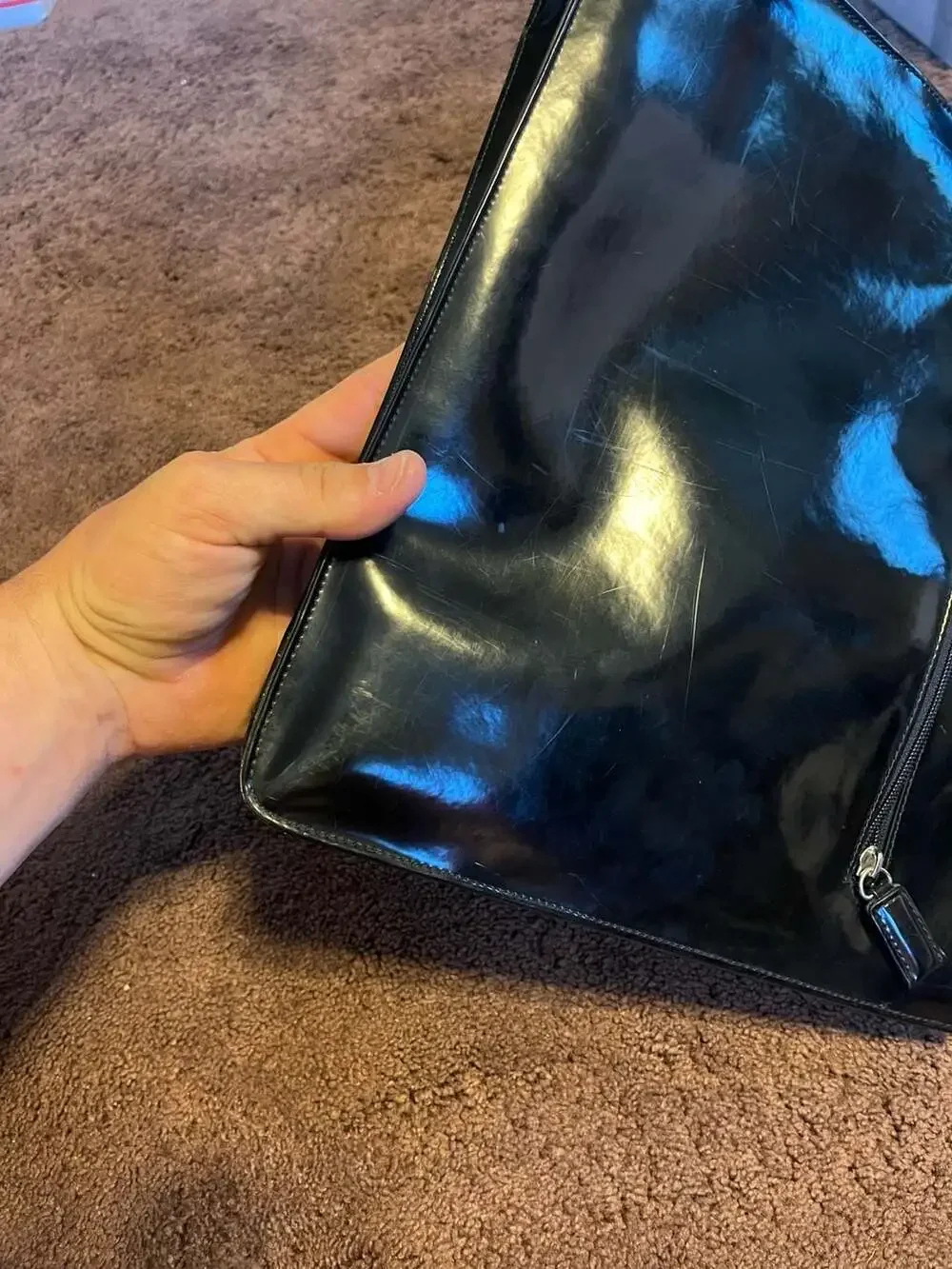 GUCCI Vintage Black Patent Leather Tote Bag with Drawstring and Front Logo